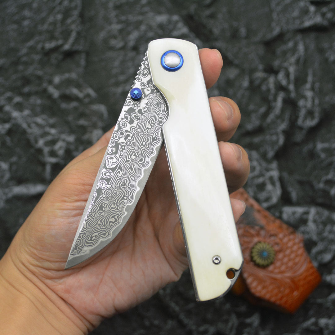 Damascus Steel Folding Knife Portable Outdoor Survival Knife