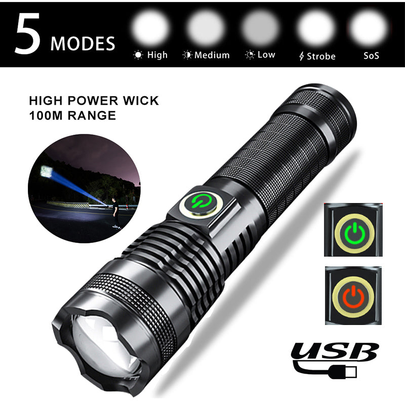 P50 Rechargeable Zoom LED Flashlight With Battery Display