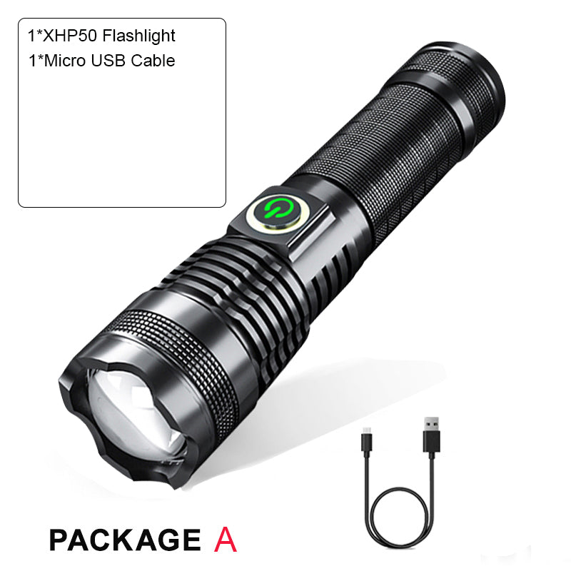 P50 Rechargeable Zoom LED Flashlight With Battery Display