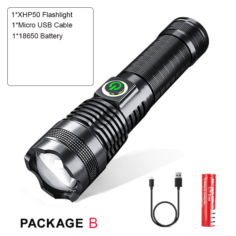 P50 Rechargeable Zoom LED Flashlight With Battery Display