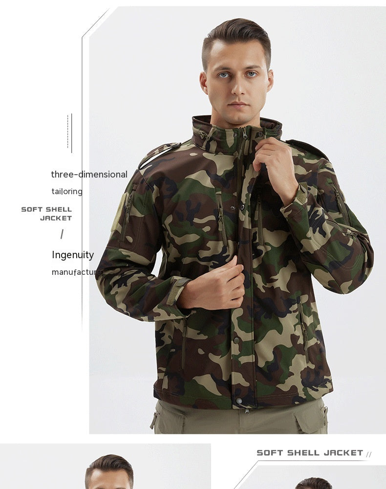 Mens Camouflage Fleece Waterproof Soft Shell Jacket