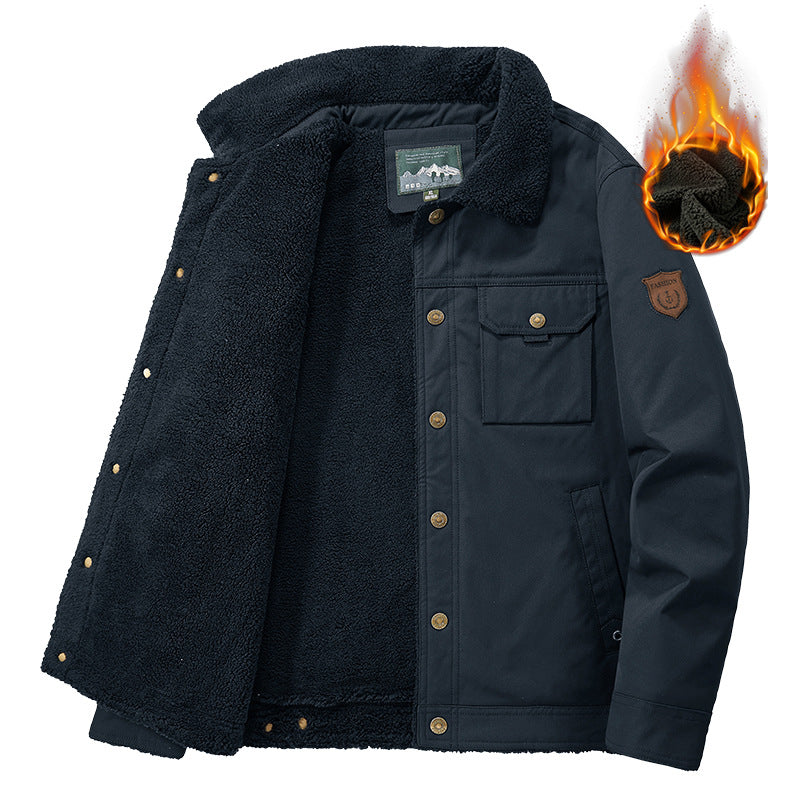 Men’s Washed Fleece-Lined Thickened Lambswool Jacket