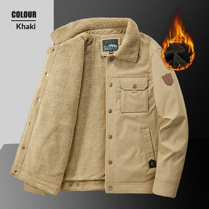 Men’s Washed Fleece-Lined Thickened Lambswool Jacket