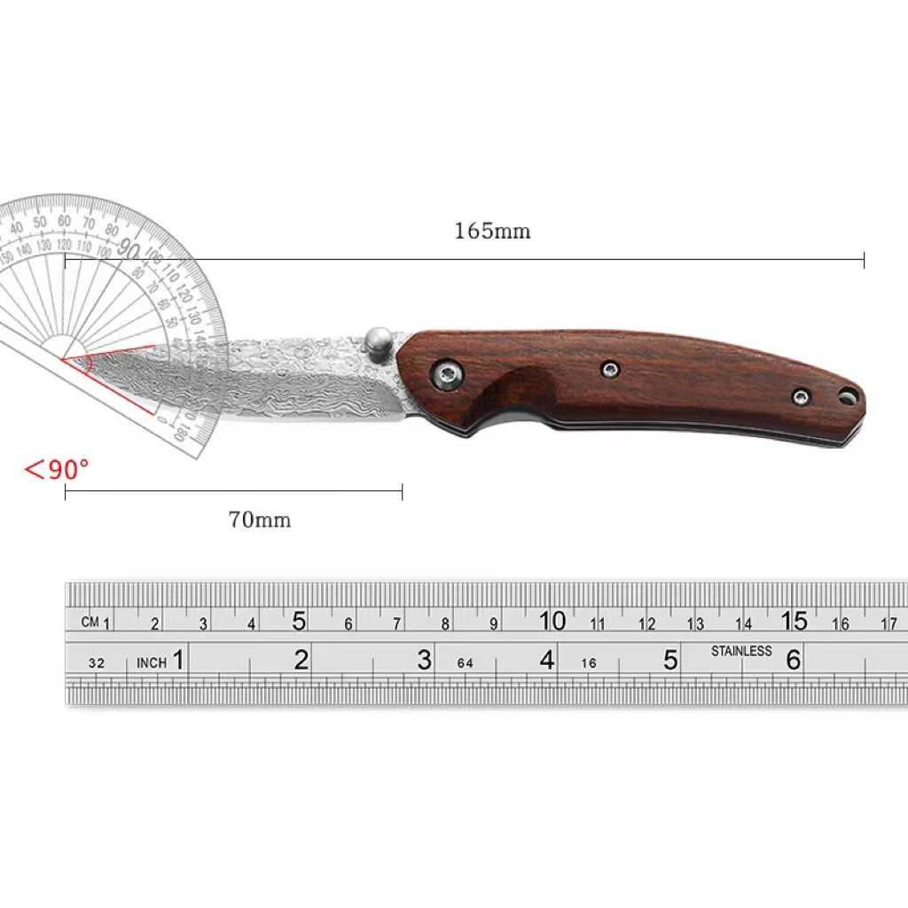 Mini Damascus Steel Folding Camping Knife Self-Defense