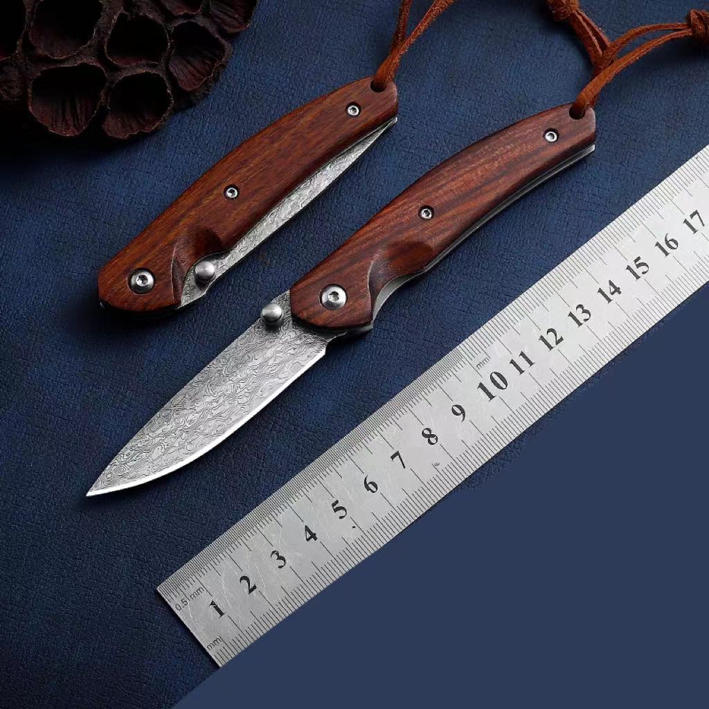 Mini Damascus Steel Folding Camping Knife Self-Defense
