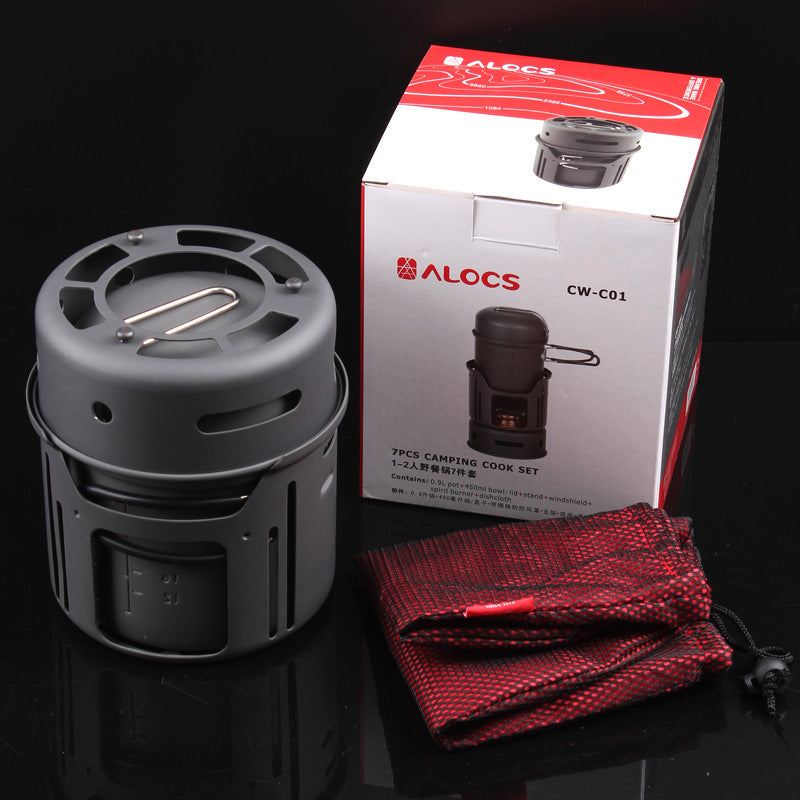 Portable 7-Piece Aluminum Camping Cookware Set