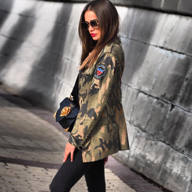 Ladies Camouflage Workwear Casual Baseball Jacket