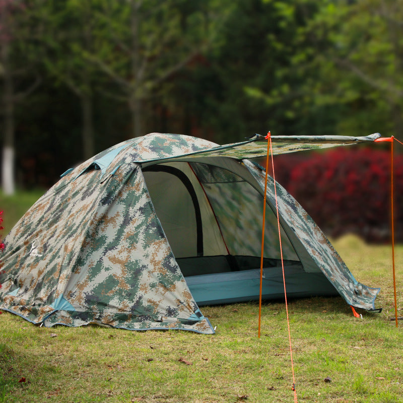 Windproof Camouflage Double-Layer Aluminum Camping Tent