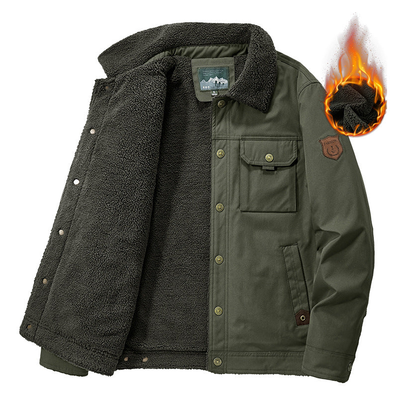 Men’s Washed Fleece-Lined Thickened Lambswool Jacket