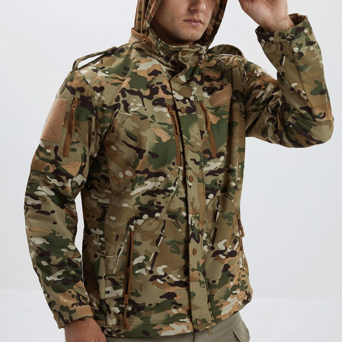 Mens Camouflage Fleece Waterproof Soft Shell Jacket