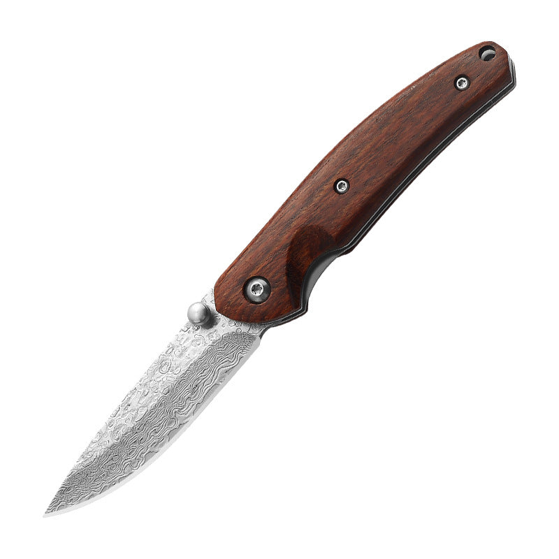 Mini Damascus Steel Folding Camping Knife Self-Defense