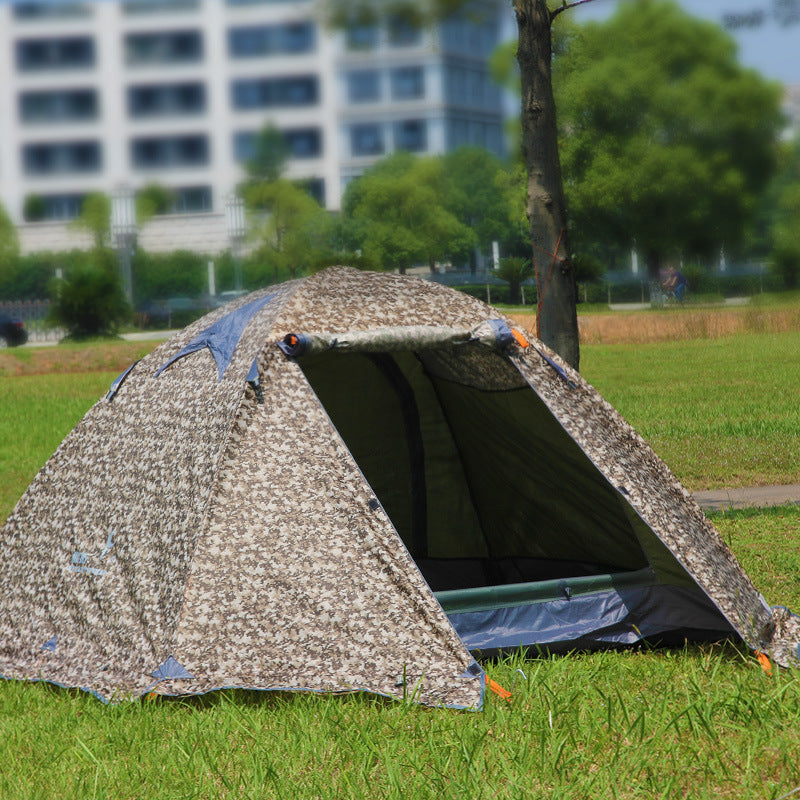 Windproof Camouflage Double-Layer Aluminum Camping Tent