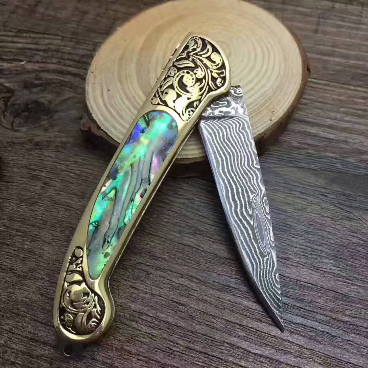 Folding Survival Hunting Combat Knife Natural Shell