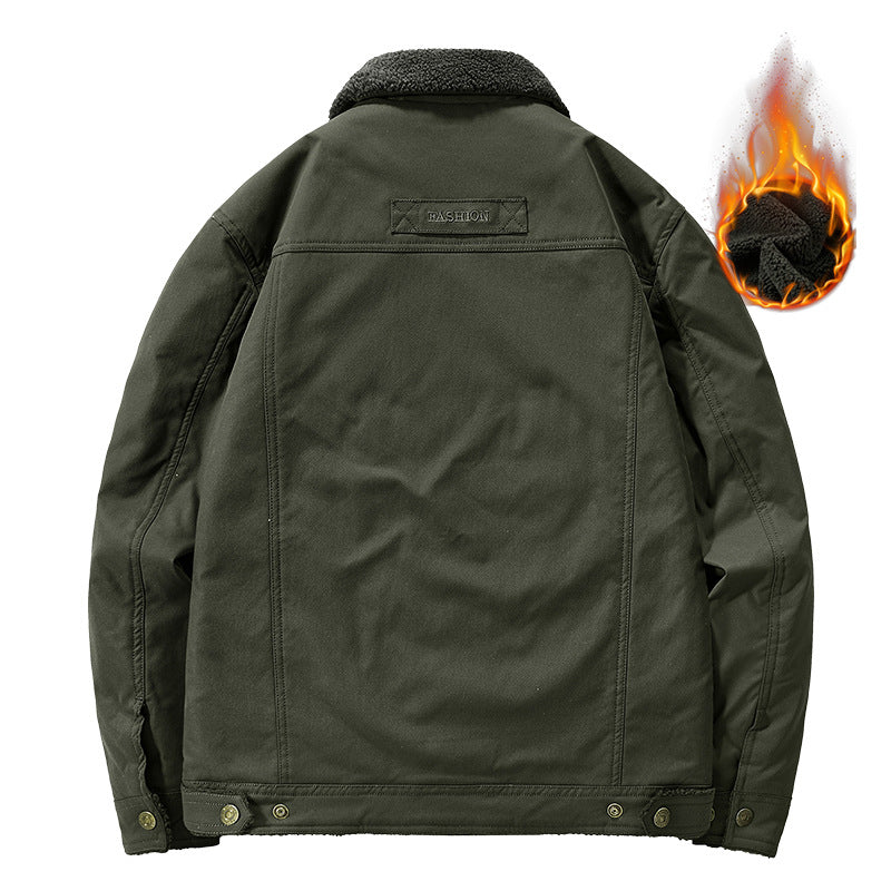 Men’s Washed Fleece-Lined Thickened Lambswool Jacket