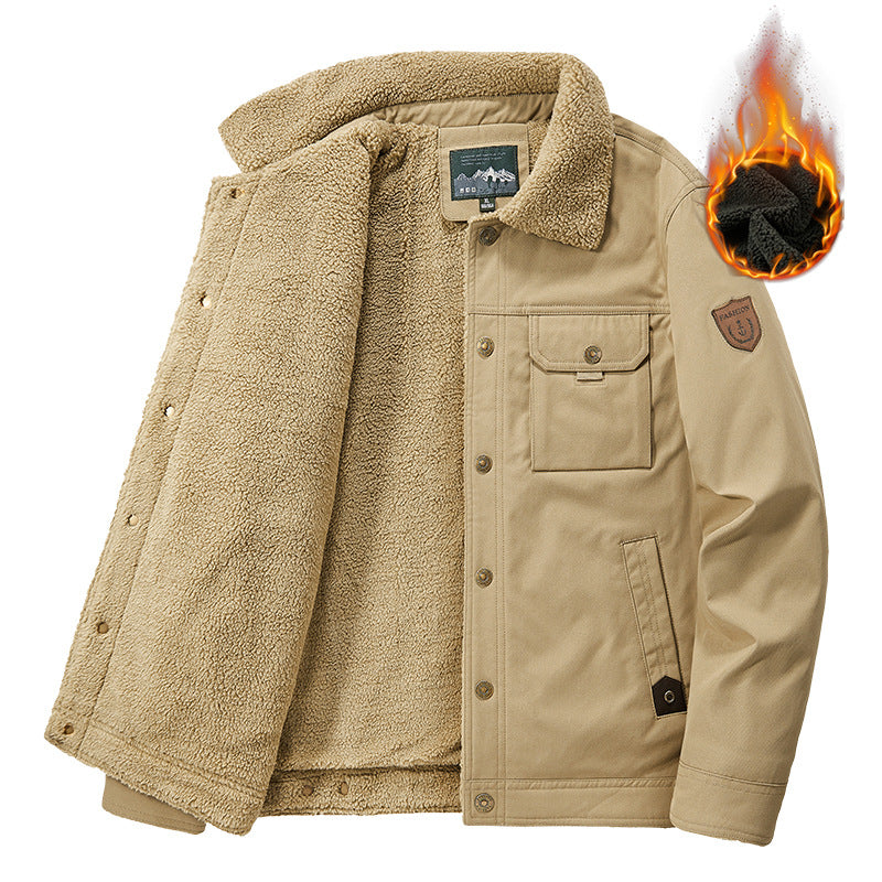 Men’s Washed Fleece-Lined Thickened Lambswool Jacket