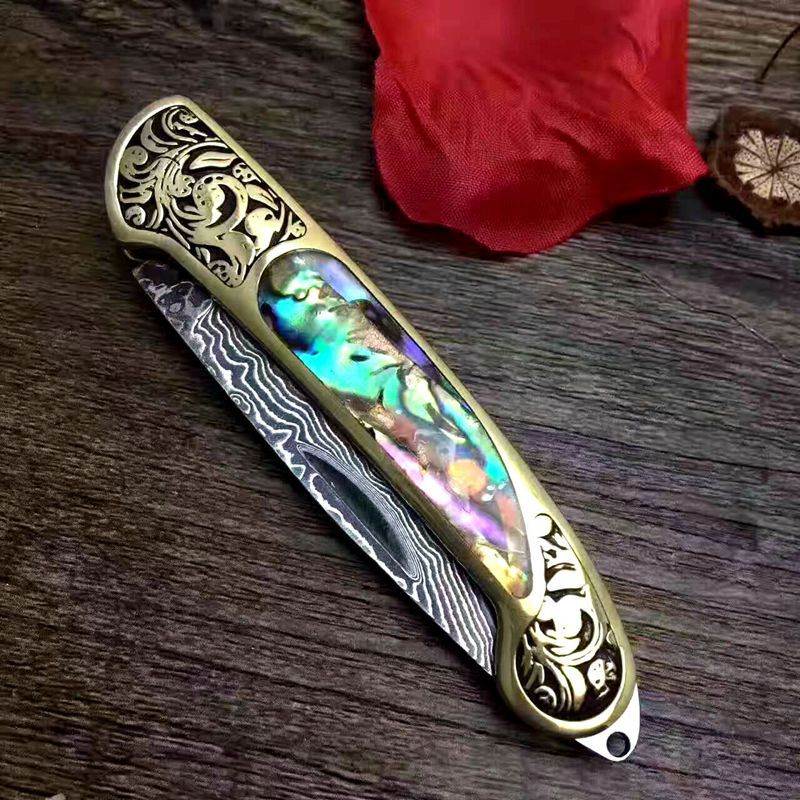 Folding Survival Hunting Combat Knife Natural Shell