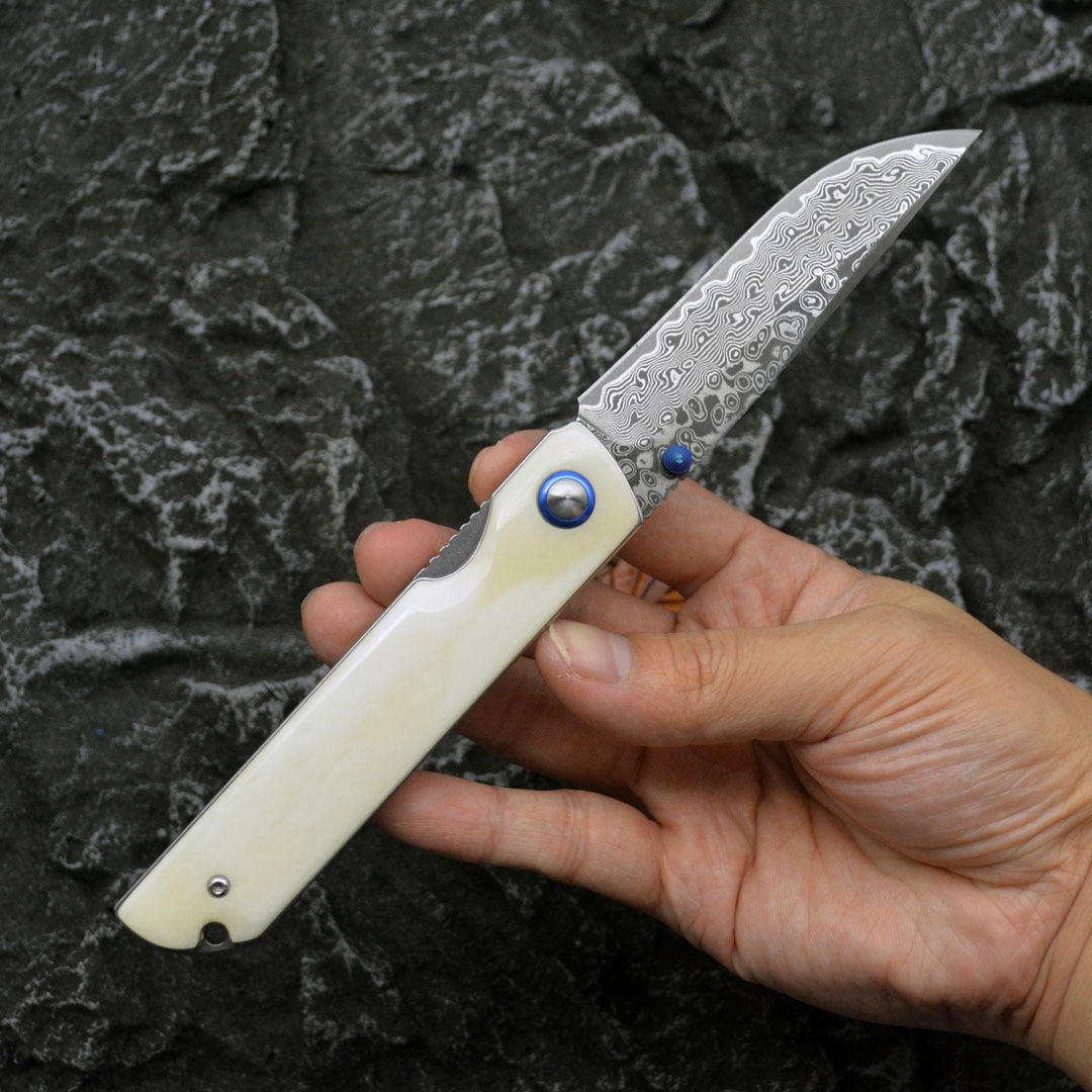 Damascus Steel Folding Knife Portable Outdoor Survival Knife