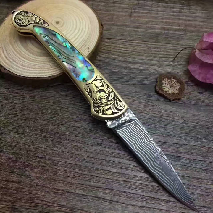 Folding Survival Hunting Combat Knife Natural Shell